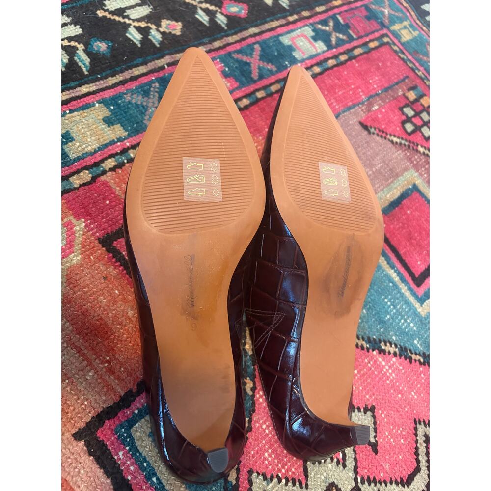 Madewell The Emilie Heeled Mule Chocolate Raisin Croc Leather Size 9 NWOB - Picture 8 of 9